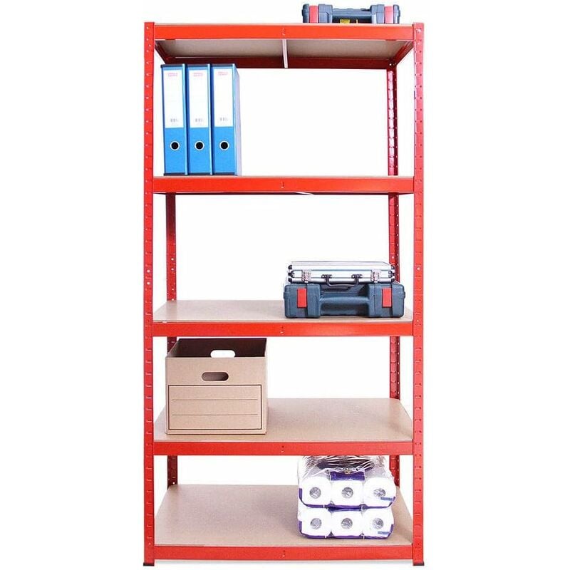 Dayplus - red - 5 tier metal shelving unit storage racking shelves garage warehouse shed 150x70x30cm