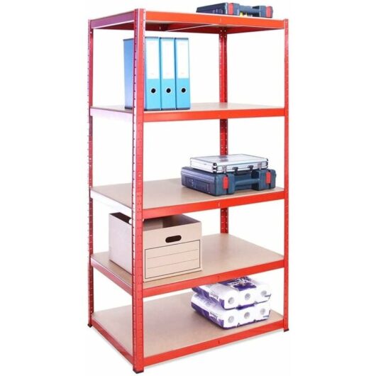 Garage Storage Shelving Unit - 1 Bay Red Racking, Heavy Duty Metal Shelf, Shed for Home, Office - 180 x 90 x 30cm - 5-Tier Shelves, Red - 175kg