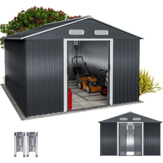 Gardebruk - Deuba Metal Shed 8.5x10.2ft Outdoor Garden Storage W/Sliding Door Anthracite
