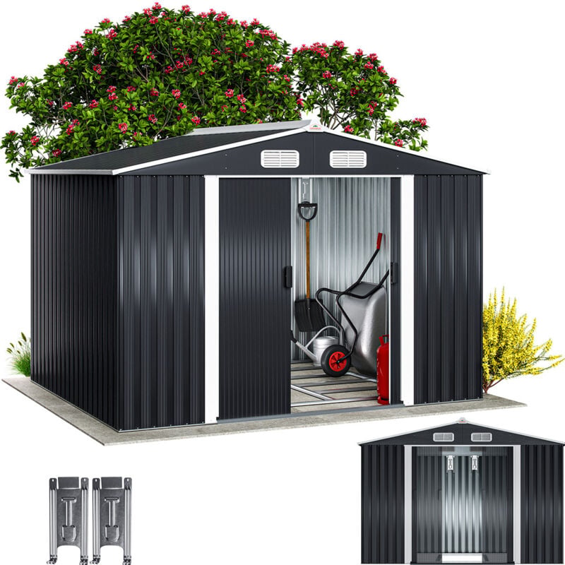 Gardebruk - xxl 8x6' Metal Tool Shed With Foundation 5m² 9m³ Apex Roof 260x205x180cm Sliding Door Galvanised Steel Garden Equipment Bike Log Storage