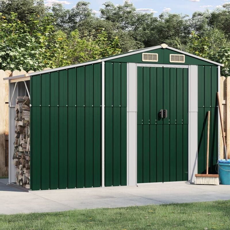 Garden Shed Green 277x93x179 cm Galvanised Steel Vidaxl