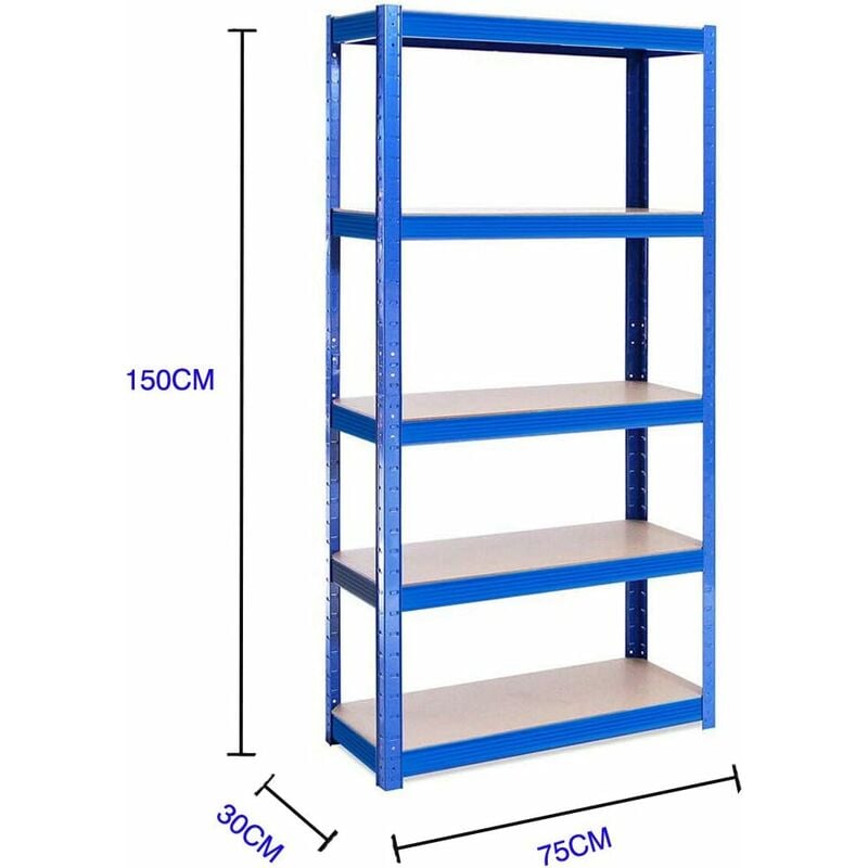 Heavy Duty Garage Shed Storage Racking Shelving Units - 150cm x 70cm x 30cm 5 Tier Heavy Duty Metal Shelves, Boltless Assembly System, 875KG