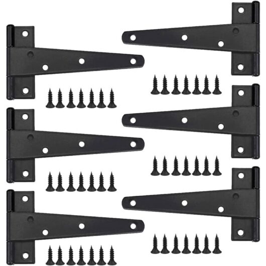 Linghhang - 6pcs Heavy Duty Door Hinges, 10 Inch Door Hinges, Black T-Hinges, Stainless Steel Flat Hinges Iron Door Hinges Heavy Duty Hinges for
