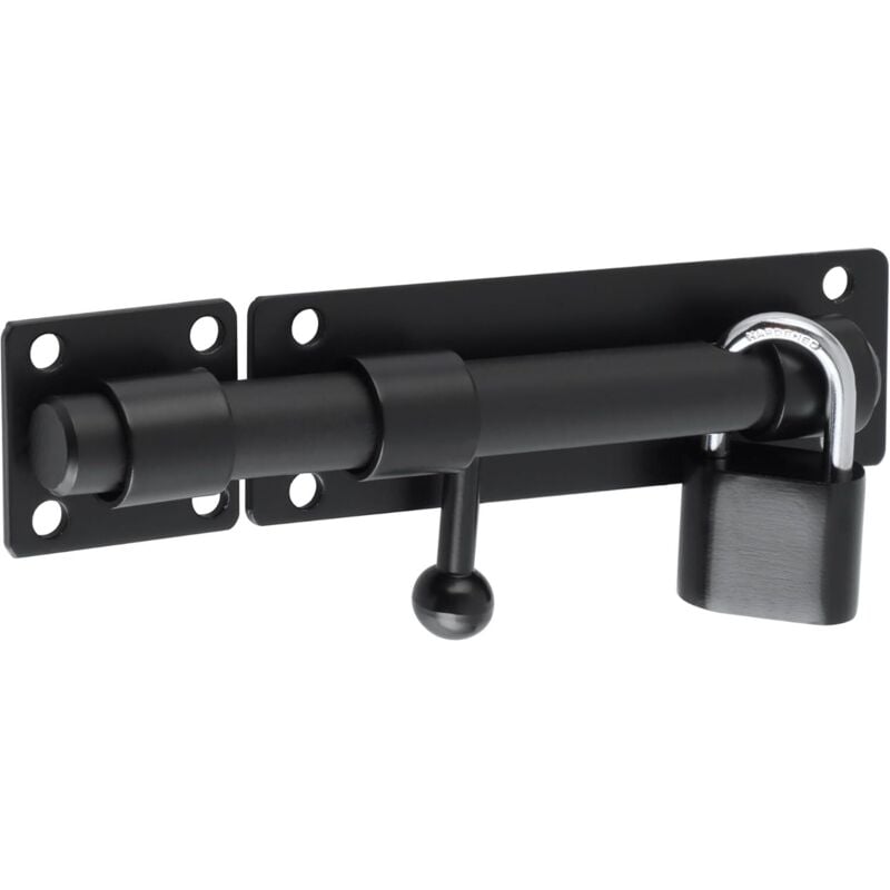 Linghhang - Matte Black Stainless Steel Sliding Door Lock with Padlock for Gate, Garden, Shed, 15cm Rod