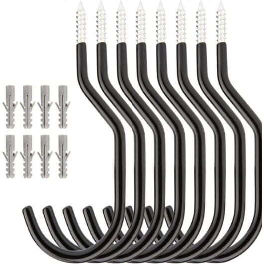 Linghhang - Set of 8 Steel Bike Ceiling Hooks Wall Mounted Storage Hooks for Garage Shed Garden Black