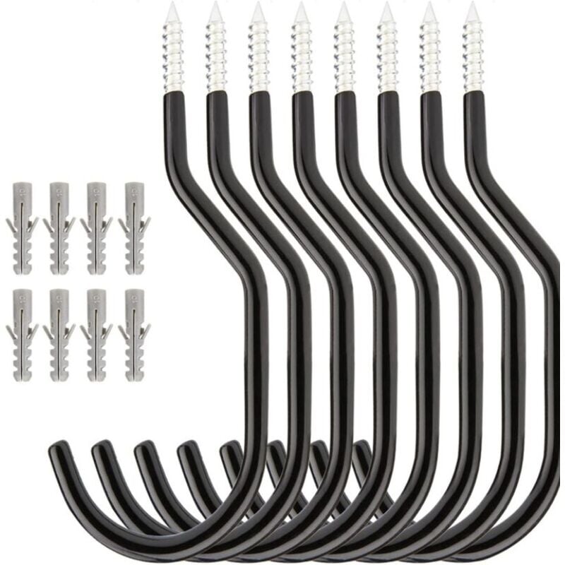 Linghhang - Set of 8 Steel Bike Ceiling Hooks Wall Mounted Storage Hooks for Garage Shed Garden Black