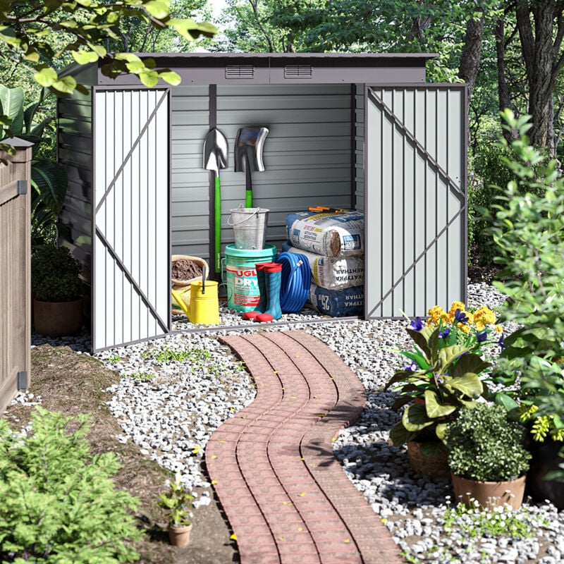 Livingandhome - 7.8FT Outdoor Galvanized Steel Storage Shed with Dual Doors