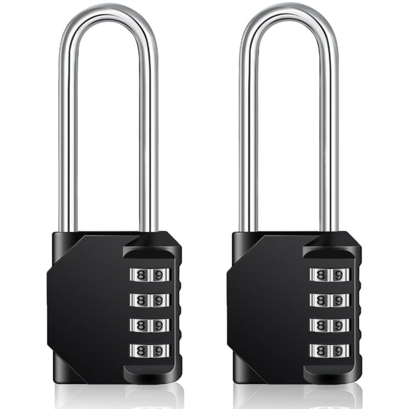 Long Code Padlock for Outdoor Gates, Garden Sheds, Large 4-Digit Code Padlock for Sports Lockers, Colleges, Schools, Combination Lock (2 Pieces,