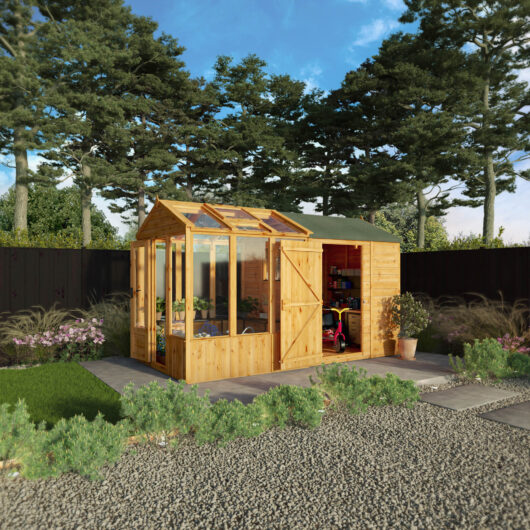Mercia Woodsman 12' 3" x 6' 3" Apex Combi Greenhouse Shed - Premium Dip Treated Shiplap- Glass Windows