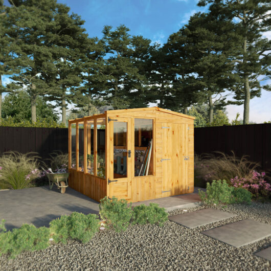 Mercia Woodsman 8' 4" x 8' Apex Combi Greenhouse Shed - Premium Dip Treated Shiplap- Styrene Windows