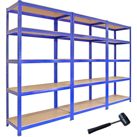 Monster Racking - 3 x T-Rax Metal Storage Shelves, Blue, 90cm w,