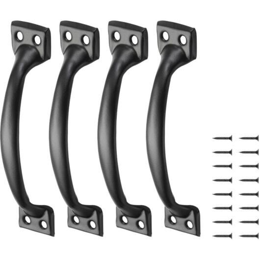 Mophorn Set of 4 Rustic 6.5-Inch Gate Handles, Durable Carbon Steel with Rust-Resistant Finish, Easy-to-Install Metal Pulls for Sliding Doors,
