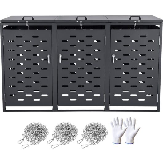 Mophorn Trash Can Storage, 3 x 52.79 Gal Outdoor Bin Shed, Waterproof Lockable Cabinet with Chain Lid, Garden, Backyard & Patio Storage
