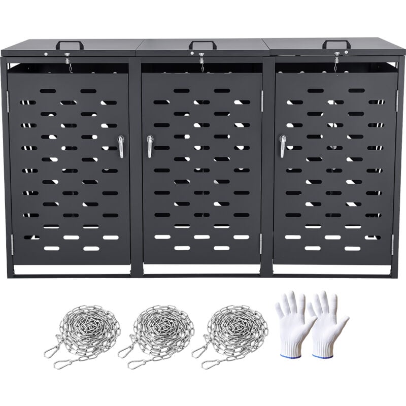 Mophorn Trash Can Storage, 3 x 52.79 Gal Outdoor Bin Shed, Waterproof Lockable Cabinet with Chain Lid, Garden, Backyard & Patio Storage