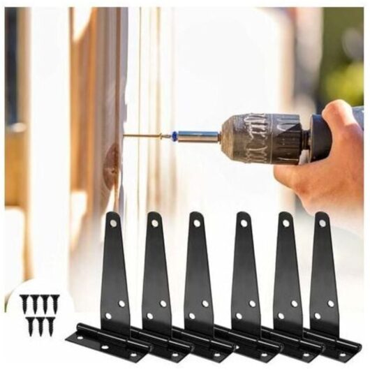 Mumu - Pack Heavy Duty Door Hinges, 6 Inch Door Hinge, Black T-Hinge, Iron Door Hinge, Heavy Duty Hinge for Doors, Windows and Sheds