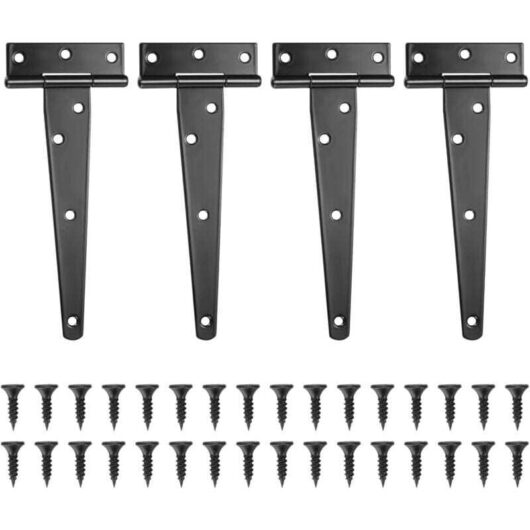 Mumu - Set of 4 T-Hinges, Black Barn Door Hinge, Door Hinges, Stainless Steel Flat Hinge for Gates, Garden Sheds, Cabinets - 6'