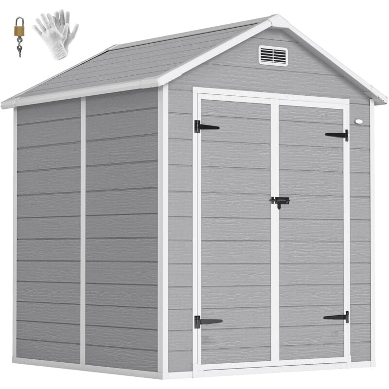 Outsunny 6 x 5ft Resin Garden Shed with Floor and Window, Dark Grey