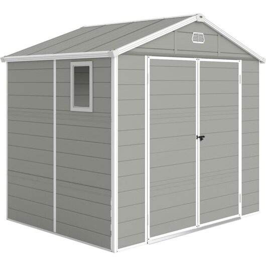 Outsunny - 8 x 6ft Garden Shed Storage w/ Foundation Kit, Vents, Light Grey