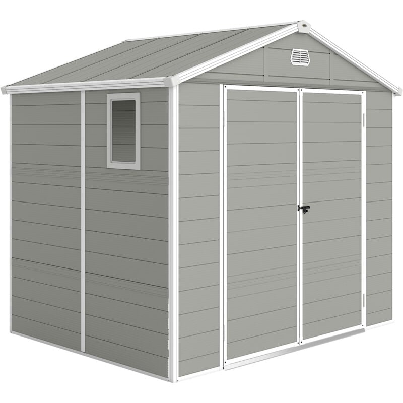 Outsunny - 8 x 6ft Garden Shed Storage w/ Foundation Kit, Vents, Light Grey