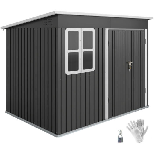 Outsunny - 8.5 x 6ft Galvanised Steel Garden Shed with Foundation Kit, Grey