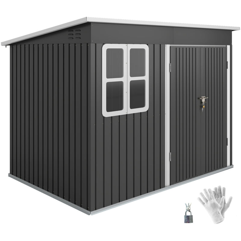 Outsunny - 8.5 x 6ft Galvanised Steel Garden Shed with Foundation Kit, Grey