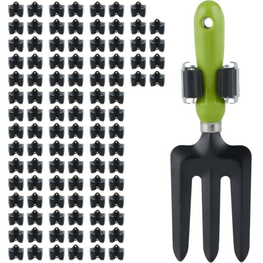 Relaxdays Utility Tool Clamps Set 100, Rubber Gripping Clips, Universal Wall Broom Holder, Garden Shed, Iron, Black/Grey