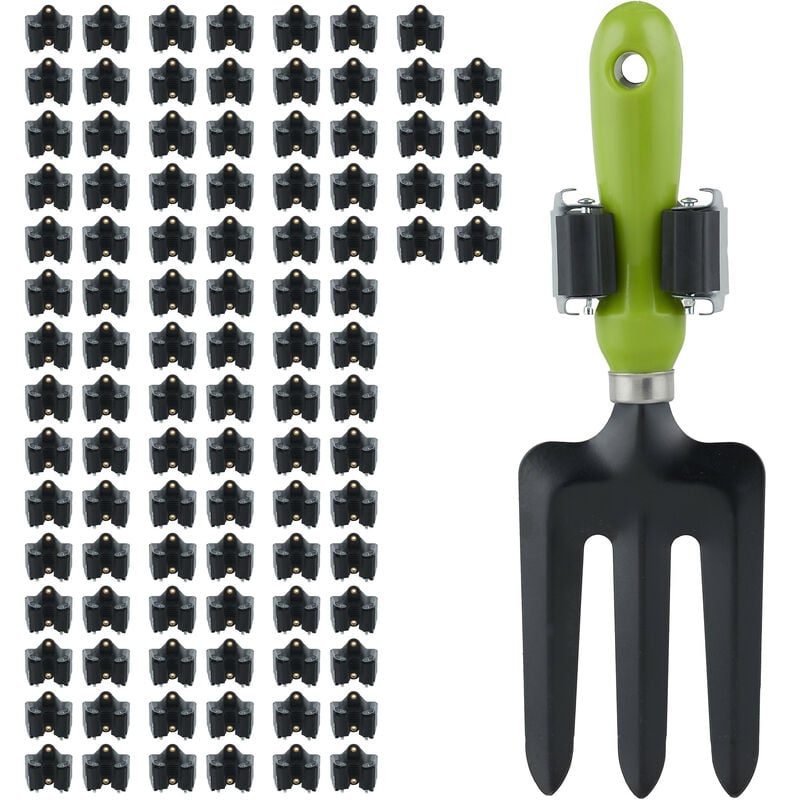 Relaxdays Utility Tool Clamps Set 100, Rubber Gripping Clips, Universal Wall Broom Holder, Garden Shed, Iron, Black/Grey