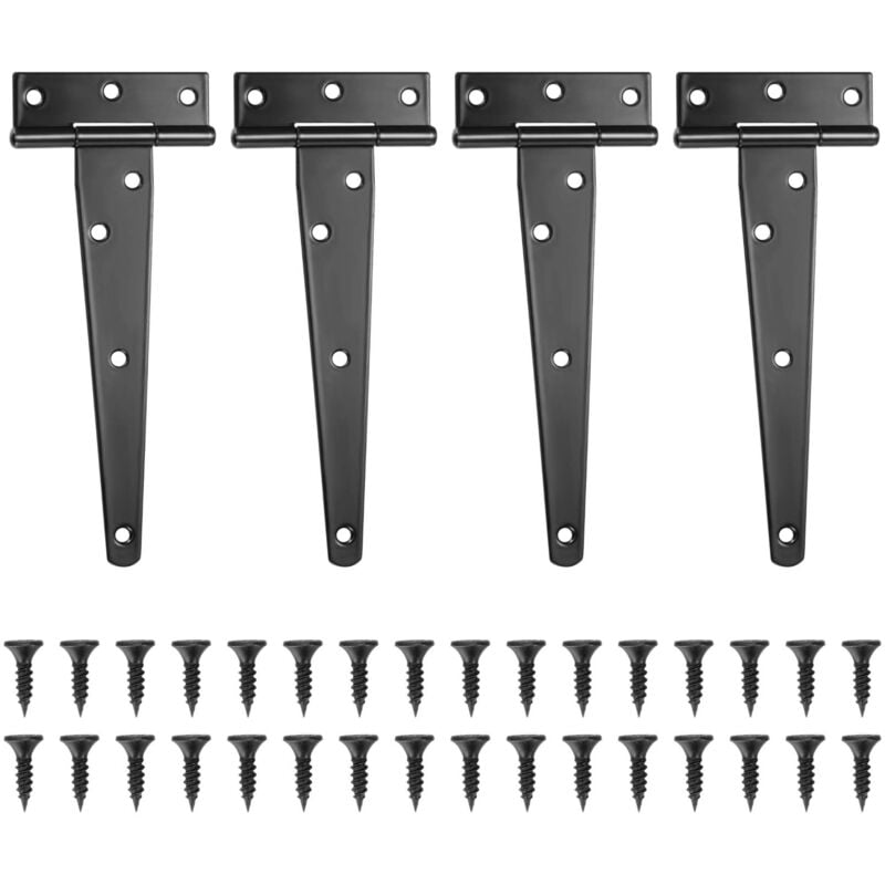 Set of 4 T-Hinges, Black Barn Door Hinge, Door Hinges, Stainless Steel Flat Hinge for Gates, Garden Shed