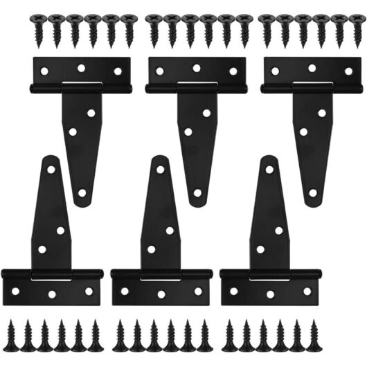 Set of 6 black T-shaped door hinges - Metal door hinges - Door hinges for shed doors, barn doors, garden doors