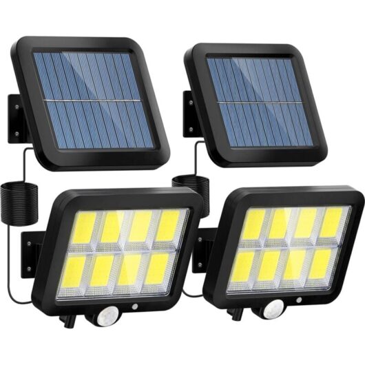 Solar Security Lights, 160 led Ultra Bright Waterproof Solar Motion Sensor Lights, 3 Lighting Mode Solar Powered Lights Outdoor with 5m/16.4 ft Cord