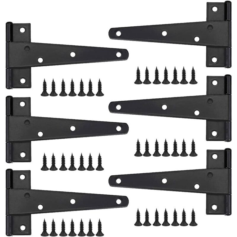 Tinor - 6pcs Heavy Duty Door Hinges, 6 Inch Door Hinges, Black t Hinges, Stainless Steel Flat Hinges Iron Door Hinges Heavy Duty Hinges for Doors,