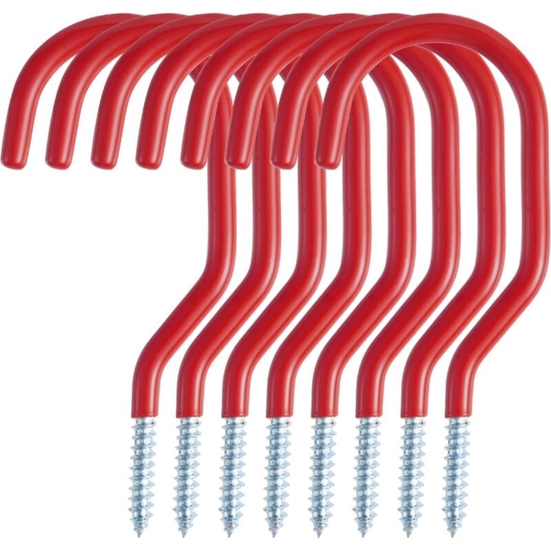 Tinor - 8 Pack Bike Hooks, Multi-Purpose Screw-in Bicycle Rack for Shed, Garage, Garden, Plastic Coating for Wall Mount Red