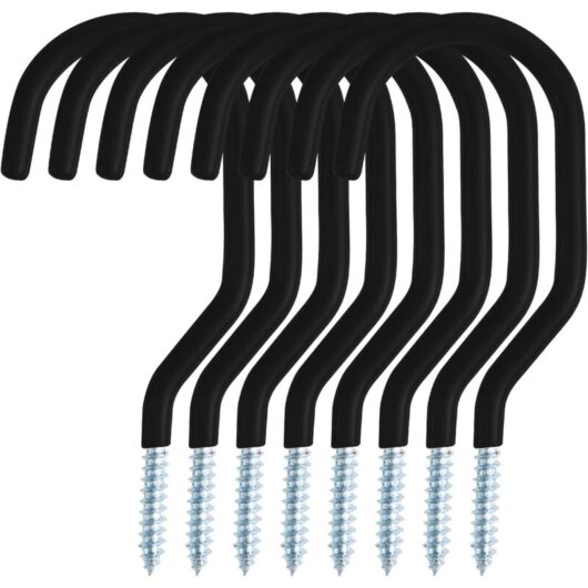 Tinor - 8pcs Bike Hook, Bike Holder Suitable for Multi-Purpose, Screw-in, for Shed, Garage, Garden, Plastic Coating for Wall/Ceiling Mount, Black