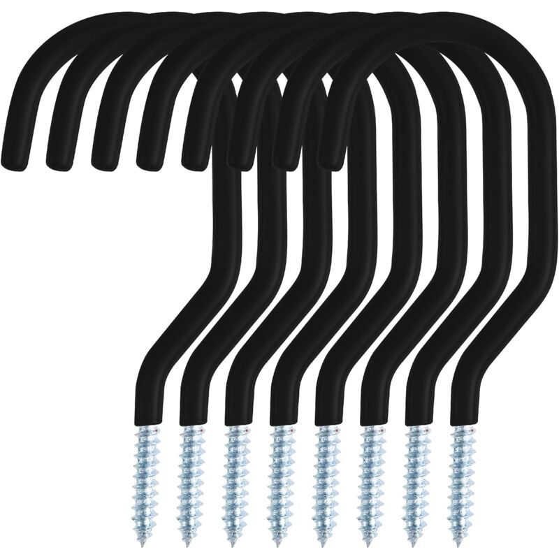 Tinor - 8pcs Bike Hook, Bike Holder Suitable for Multi-Purpose, Screw-in, for Shed, Garage, Garden, Plastic Coating for Wall/Ceiling Mount, Black