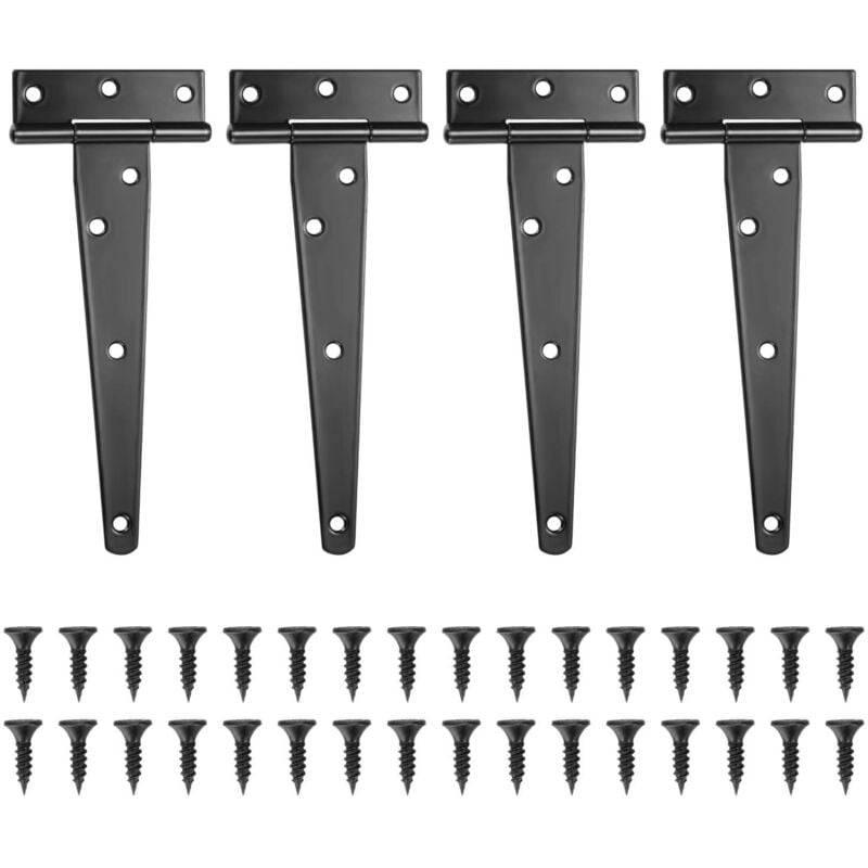 Tinor - Set of 4 Black T-Hinges Barn Door Hinge - Door Hinges - Stainless Steel Flat Hinge for Gates - Garden Sheds