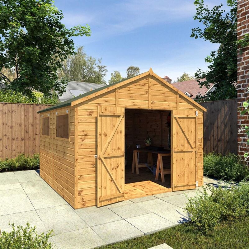 Waltons - 10 x 10 Feet Premium Shiplap Apex Workshop - Timber - L308.2 x W322.7 x H252.4 cm - Brown
