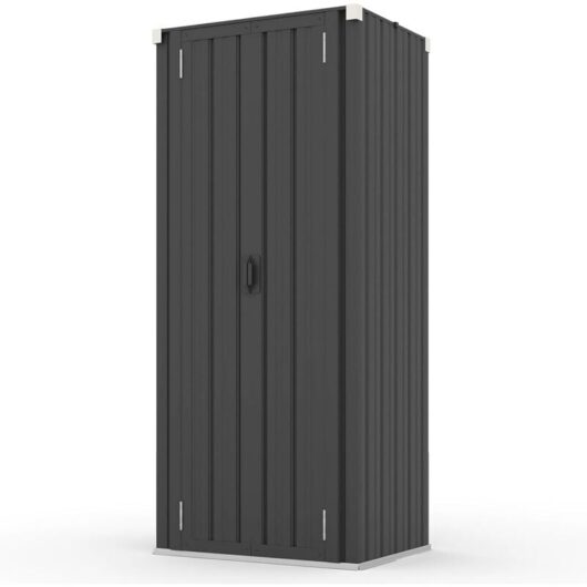 YODOLLA Outdoor Tall Garden Storage Cabinet Shed with 3 Adjustable Shelves - Weatherproof Metal Cupboard for Garage & Patio - Grey