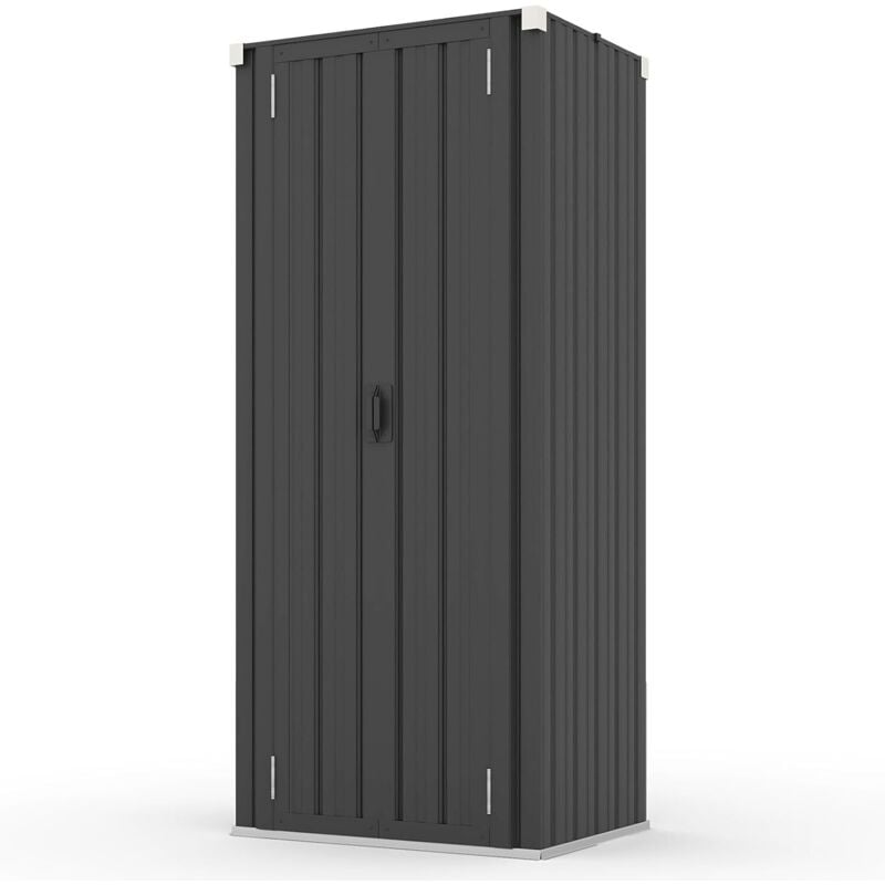 YODOLLA Outdoor Tall Garden Storage Cabinet Shed with 3 Adjustable Shelves - Weatherproof Metal Cupboard for Garage & Patio - Grey
