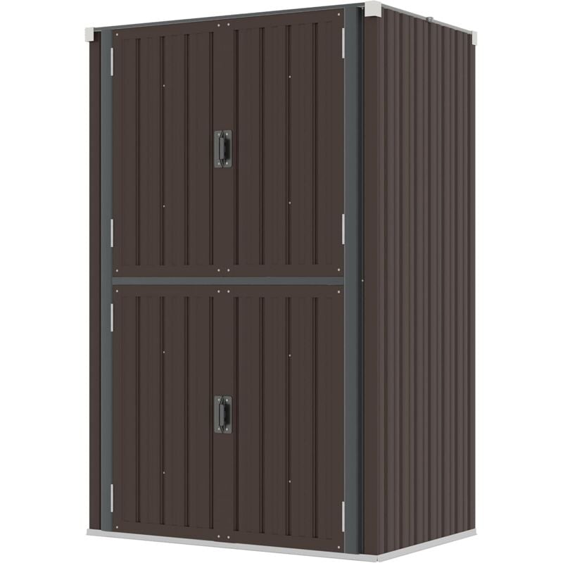 YODOLLA Outdoor Tall Storage Garden Cabinet Shed with Adjustable Shelves in Brown
