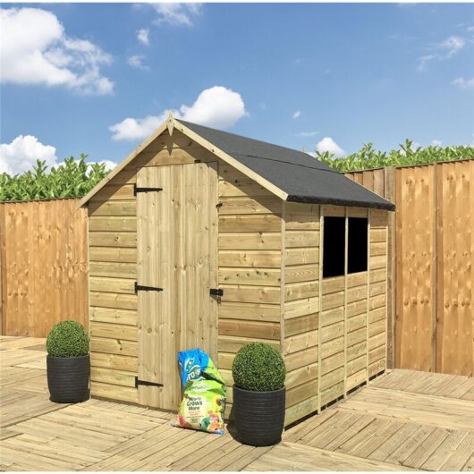 10 X 8 Pressure Treated Tongue And Groove Single Door Apex Shed (low Eaves) + 3 Windows