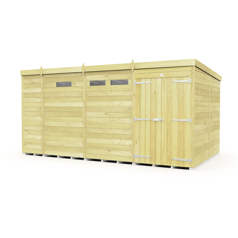13 x 8 Feet Pent Security Shed - Double Door - Wood - L231 x W387 x H201 cm