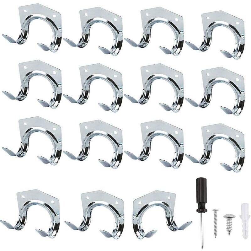 15 Pack Heavy Duty Multi Tool Hooks for Home & Garage Storage - Non Slip Wall Mount Double Hooks for Warehouse Garage Shed Garden Tools
