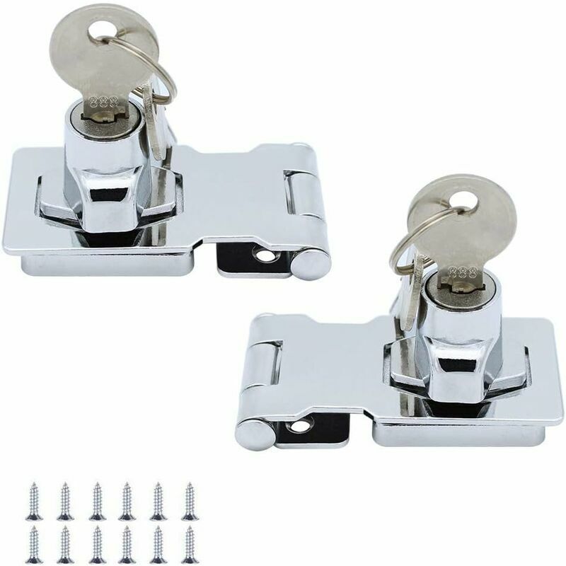 2 pack) Moraillon de Verrouillage en Métal 65mm Boulon de Porte Loquet Boucle avec Cadenas et Clé - Quincaillerie Chromée pour Verrouiller la Remise