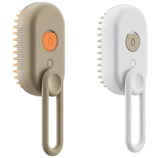 3-in-1 silicone massage brush for cats and dogs, massage steam brush, tangle and shedding remover, pet steam brush, orange and white