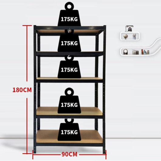 5 Tier Boltless Garage Shelving Units: 180x 90 x 40 cm, Heavy Duty Racking Storage Shelves, 175KG Per Layer, 875KG Capacity, For Shed, Warehouses,