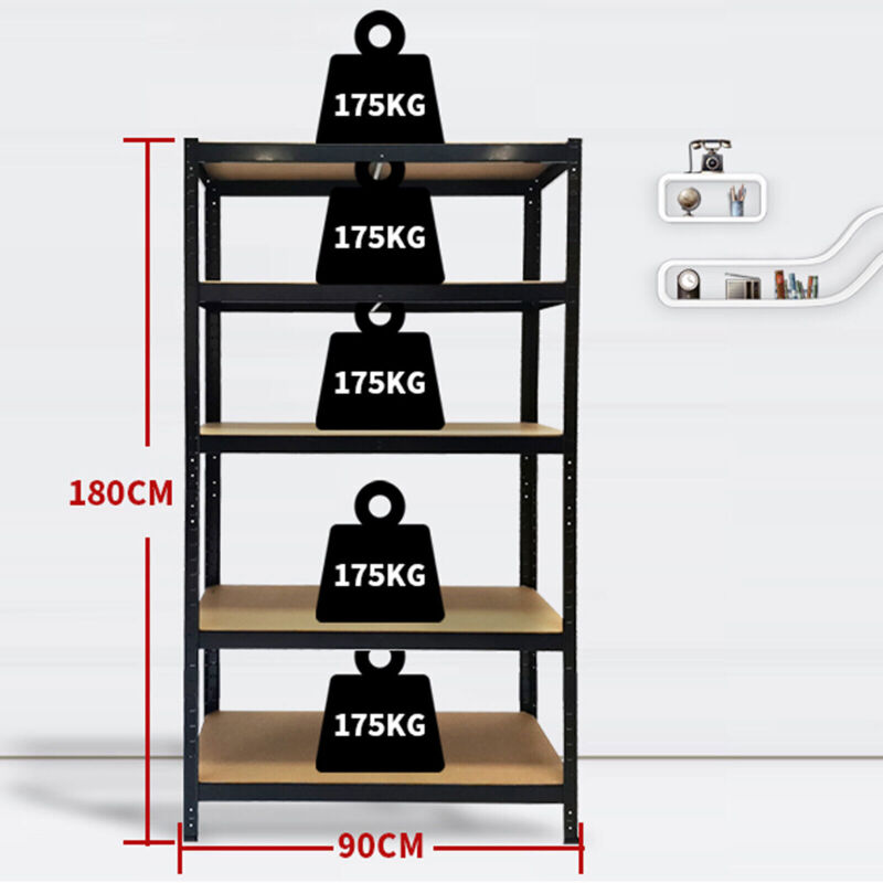 5 Tier Boltless Garage Shelving Units: 180x 90 x 40 cm, Heavy Duty Racking Storage Shelves, 175KG Per Layer, 875KG Capacity, For Shed, Warehouses,