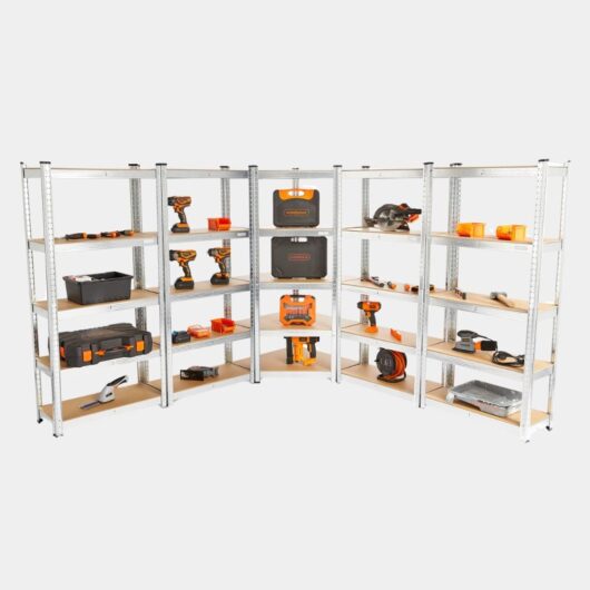 5-Tier Galvanised Steel Corner Shelving Unit x5 - Silver (150 x 70cm)