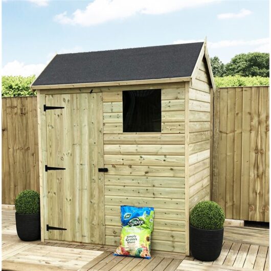 7 X 4 Reverse Apex Premier Pressure Treated Tongue And Groove Shed With Higher Eaves And Ridge Height + 1 Window + Single Door + Safety Toughened