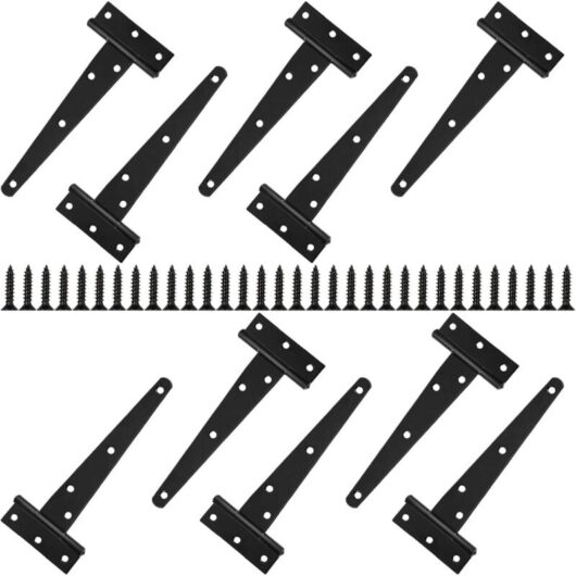 CCYKXA Pack of 10 Heavy Duty T-Shaped Door Hinges, 15cm Black Metal Wood Door Hinges for Wooden Doors, Hanging Cabinet Doors, Shed Door Hinges,