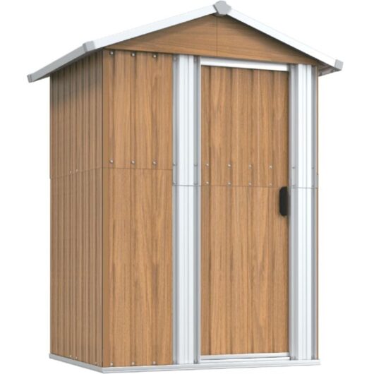 Garden Shed Brown 126x97.5x177 cm Galvanised Steel vidaXL